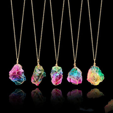 Seven Color Natural Stone Rough Winding Necklace