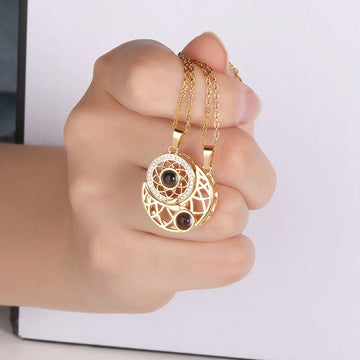 Sun Moon Shape Couple Personalized Projection Necklace