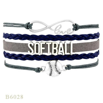 Perforated Letters Softball Baseball Braided Bracelet