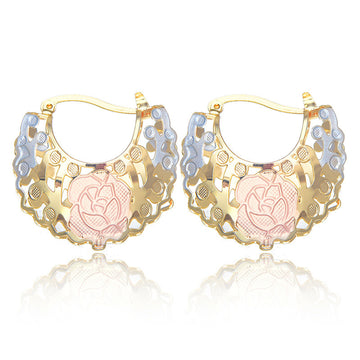Hollow Rosette Earrings With Gold Contrast