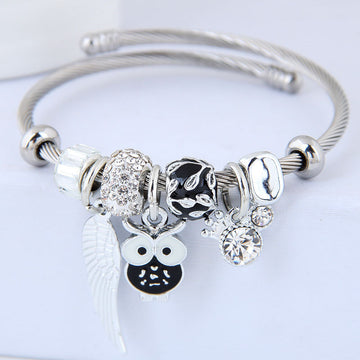 Diy Beaded Owl Angel Wings Pendant Bracelet