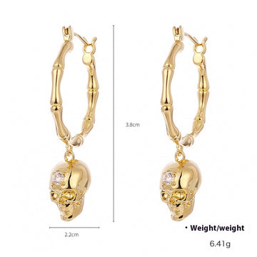 Punk Skull Pendant Earrings With Inlaid