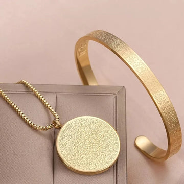 Stainless Steel Arabic Disc Necklace And