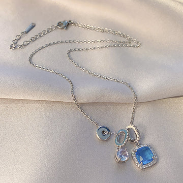 Women'S Super Shiny Blue Zircon Clavicle Necklace