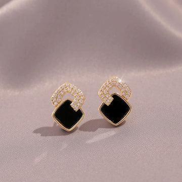 Women'S Black Small Square Cross Earrings