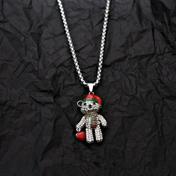 Trendy Bear Versatile Hip-Hop Necklace Silver