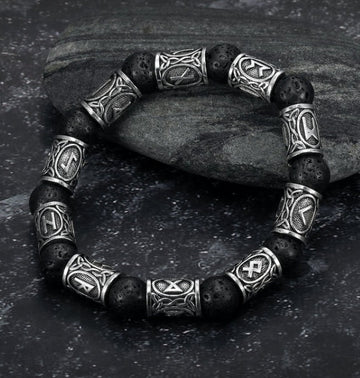 Asgard Crafted Silver Rune And Black Bracelet