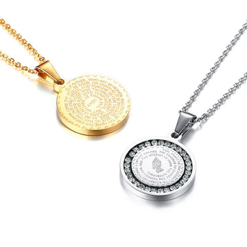 Stainless Steel Rhinestone Prayer Pendant With