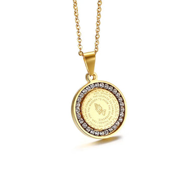 Stainless Steel Rhinestone Prayer Pendant With