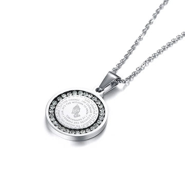 Stainless Steel Rhinestone Prayer Pendant With