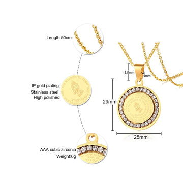 Stainless Steel Rhinestone Prayer Pendant With
