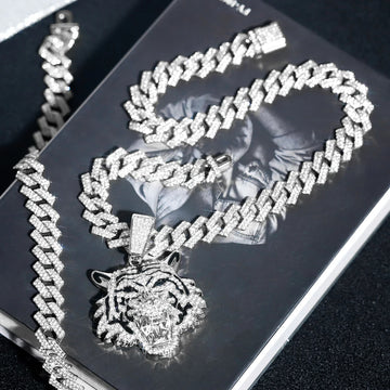 Cool Full Diamond Tiger Head Pendant Necklace
