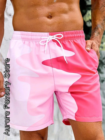 Summer Men Colorful 3D Swim Shorts for Beach and Casual Outings