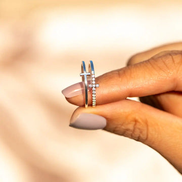 Double Cross Miniature Copper Inlaid Zircon Ring