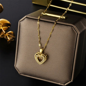 Double Layer Love Necklace With Rhinestones