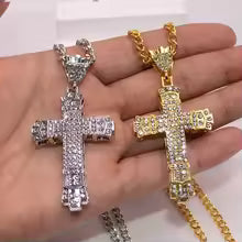 Iced Out Men'S Cross Necklace Alloy