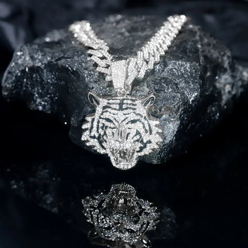 Cool Full Diamond Tiger Head Pendant Necklace