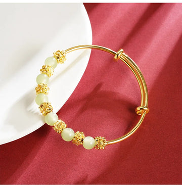 Brass Gold Plated Chalcedony Flower Pull Bracelet