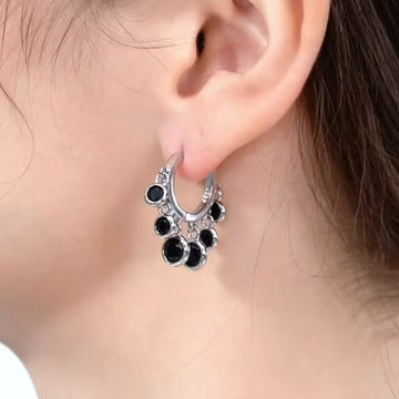 Copper Inlaid Round Zircon Earrings Black