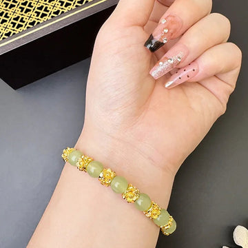 Brass Gold Plated Chalcedony Flower Pull Bracelet