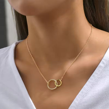 Women'S Simple Design Asymmetrical Double Ring Necklace