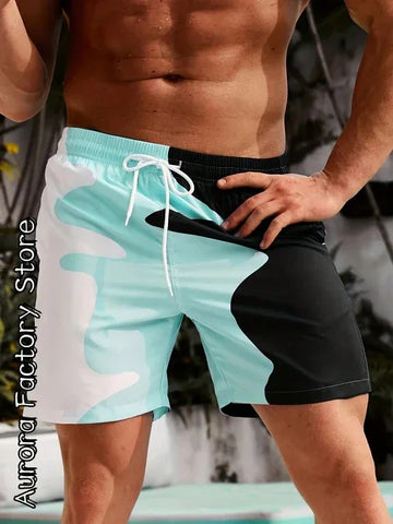 Summer Men Colorful 3D Swim Shorts for Beach and Casual Outings