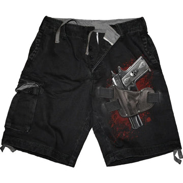 Vintage Black Cargo Shorts for Men with Holster Design