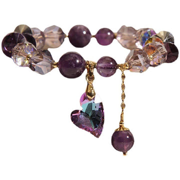Natural Amethyst Heart Shaped Gemstone Bracelet