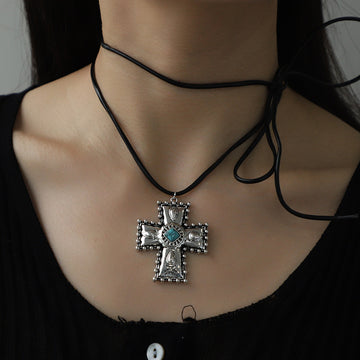Personalized Turquoise Wax Rope Necklace Embossed