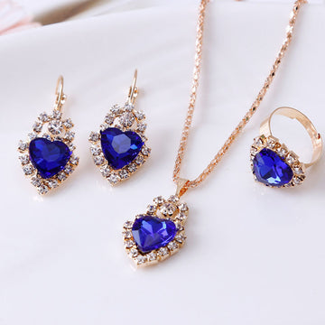 Water Drop Rhinestone Necklace Earrings Ring
