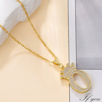 Fashionable Gold Diamond Crown Uppercase Letter Necklace