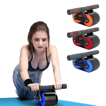 Double Wheel Abdominal Exerciser Automatic Rebound Ab Wheel Roller Waist Trainer for Men and Women Gym Sports Home Fitness Equipment