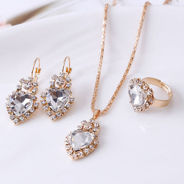 Water Drop Rhinestone Necklace Earrings Ring