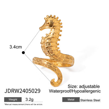 Ocean 18K Gold Stainless Steel Seahorse Ring