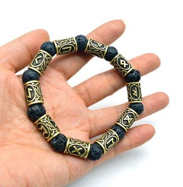 Asgard Crafted Silver Rune And Black Bracelet
