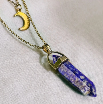 Moon Hexagonal Column Pendant Necklace For