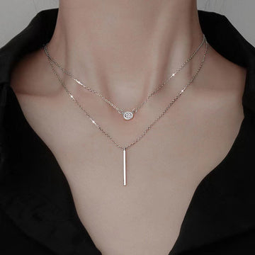S925 Silver Color Double Chain Long Necklace