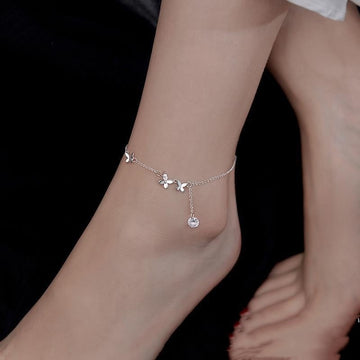 S925 Sterling Silver Butterfly Zircon Anklet