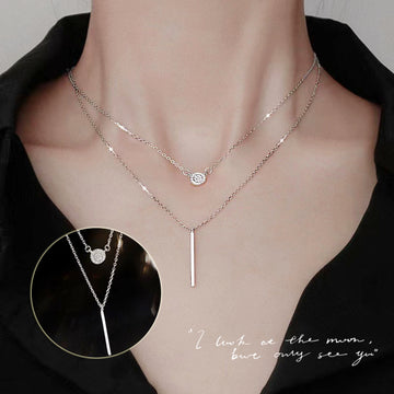 S925 Silver Color Double Chain Long Necklace
