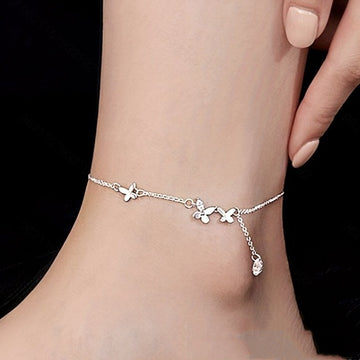S925 Sterling Silver Butterfly Zircon Anklet