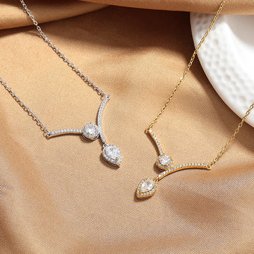 Micro Inlaid Zircon Water Drop V Necklace