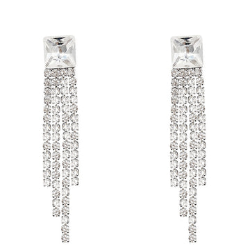 Sterling Silver Needle Sparkling Long Fringed