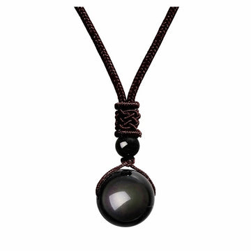 Fashion 16Mm Natural Obsidian Amethyst Pendant Necklace