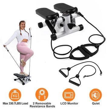 Fitness Step Machine Mini Step Machine With Resistance Bands Home Fitness Equipment 330.7 Pounds Load Capacity Hydraulic Stepper With LCD Display