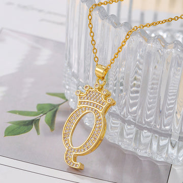 Fashionable Gold Diamond Crown Uppercase Letter Necklace