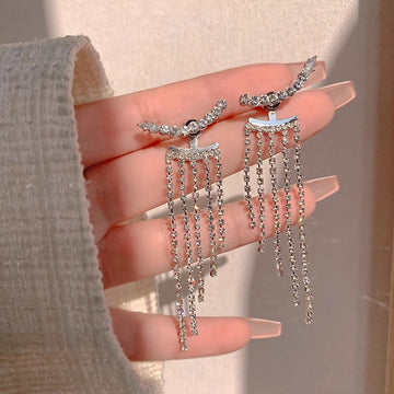 Sterling Silver Needle Sparkling Long Fringed