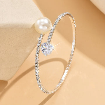 Women'S Pearl Heart Full Diamond Bracelet