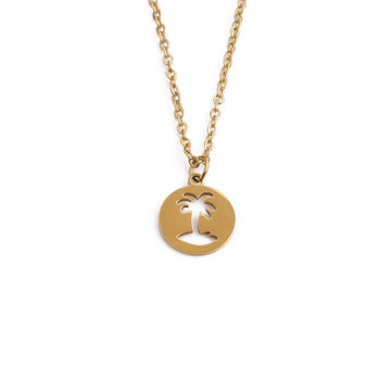 Titanium Steel Hollow Coconut Tree Pendant Necklace