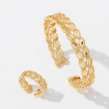 2Pcs Fashion 18K Gold Plated Wheat Bracelet