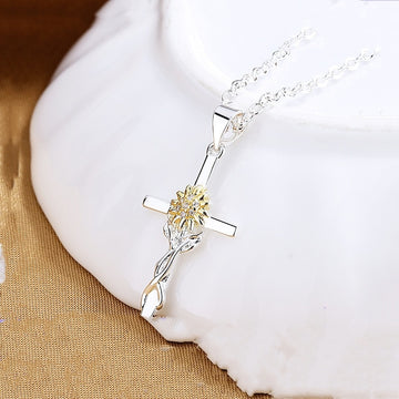 Cross Gold And Silver Two Color Necklace